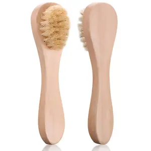 2 Pack Mini Dry Brush, Natural Bristle Small Body Brush, Exfoliating Facial Cleansing Brush for Soft Skin and Other Sensitive Areas Like Your Neck, Chest, and Nails stackable  makeup personal cleaning bounce  curl  brush beauty  tools