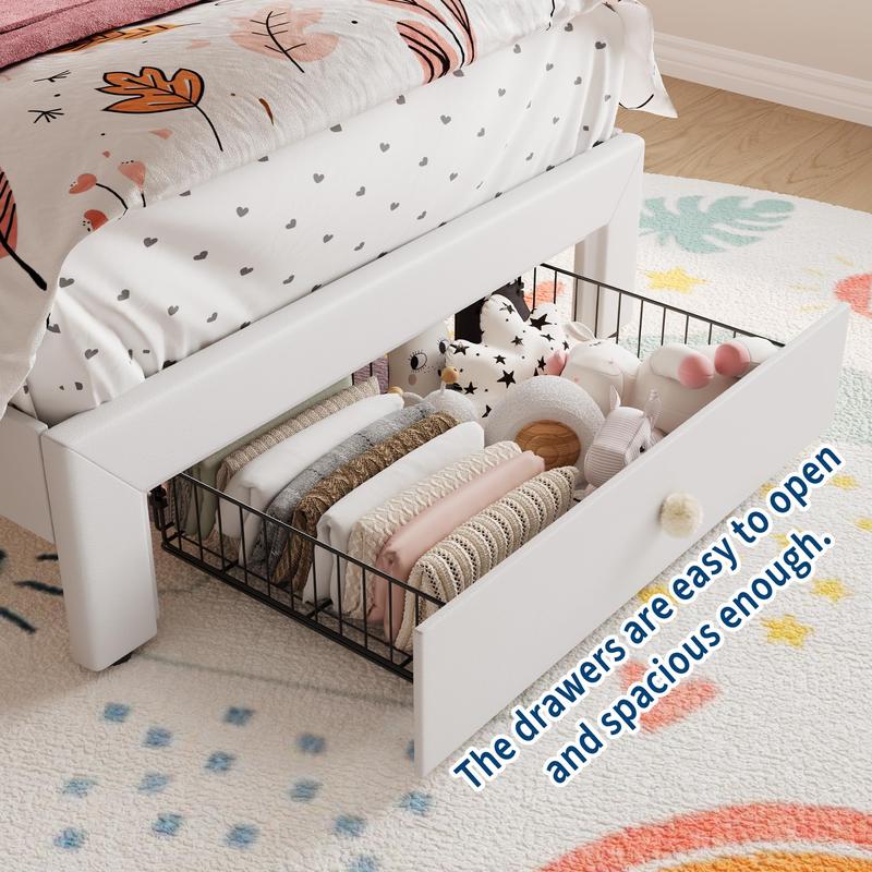 Twin Size Upholstered Princess Bed Frame with LED Lights & Storage Drawer, Pink Faux Leather Platform Bed , Crystal Tufted Headboard, No Box Spring Needed, Heavy Duty Support Twin Size Upholstered Princess Bed Frame with LED Lights & Storage Drawer, Pink Faux Leather Platform Bed , Crystal Tufted Headboard, No Box Spring Needed, Heavy Duty Support