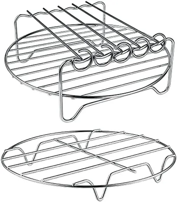 Air Fryer Rack XL Air Fryer Accessories Set of 2, Double Layer Rack with Skewer, Stackable Metal Holder