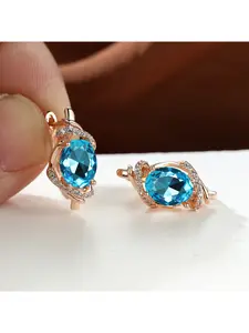 Oval champagne gold micro-set white diamond zirconia earrings - Vine entwined style exquisite diamond earrings