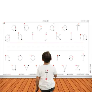 Smarty Dots | ENGLISH ABC Alphabet Lower Case Dry Erase Without A Trace FlexiBoard Glueless Optically Transparent Truly Repositionable Flexible Thick Premium Quality Any Surface Made in USA (58x35)