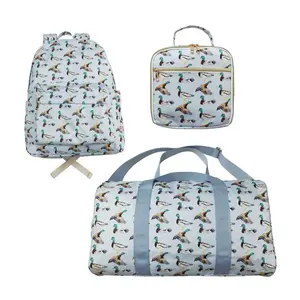 BA0277--Stylish Simplicity: Duck - Adorned Blue Backpack and Duffel Bag
