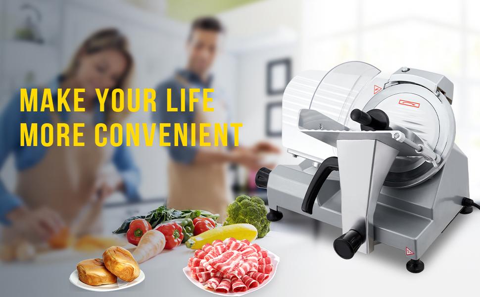 【GARVEE】Commercial Semi-Automatic Electric Deli Meat Slicers with 8, 10, and 12 Inch Blades, Power 180W-370W, Adjustable Thickness, Ideal for Meat, Cheese, Bread, Vegetables, and Fruit, Easy to Clean for Home and Commercial Use