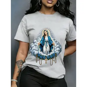 100% cotton crew neck T-shirt, comfortable and soft casual T-shirt, unisex, religious pattern, cross chain bible design, suitable for Christian enthusiasts, autumn and winter casual style