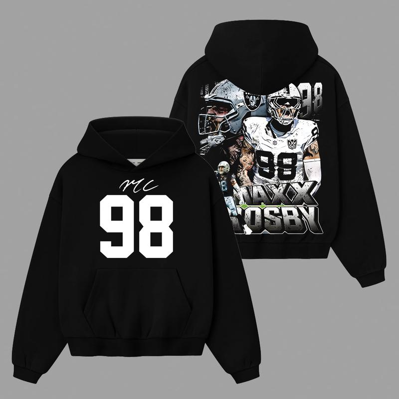 Raider Nation Outfit Maxx Crosby 98 Game Day Cotton Hoodie T-Shirt (Made In US), White Lightning, Fans Outfit, Gift For Football Fans