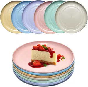 6 PACK 6 Inches Wheat Straw Plates, Unbreakable Deep Dinner Plates, Plastic Plates Reusable, Assorted Colors Dinnerware Sets, Microwave & Dishwasher Safe, Healthy for Kids & Adult DAPIPIK