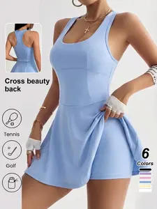 Women's Tennis Dress Sporty Sleeveless Slim-Fitting Backless Cut Out Yoga Dress Above the Knee All Seasons   Tennisoutfit