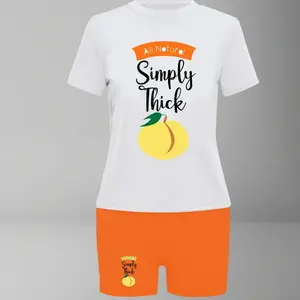 Women's "All Natural Simply Thick" Lemon Graphic T-Shirt Suits Letter Printed Round Neck Top + Shorts Two Pieces Outfit Casual Wear for Spring Summer Sweat suit Sportswear