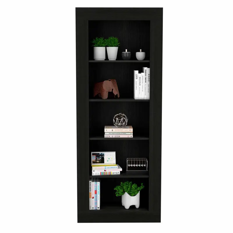 Black 5-Shelf Bookcase, Modern Multi-Use Storage Versatile Piece of Furniture for CDs/Movies/Books, Home Office & Bedroom Organizer
