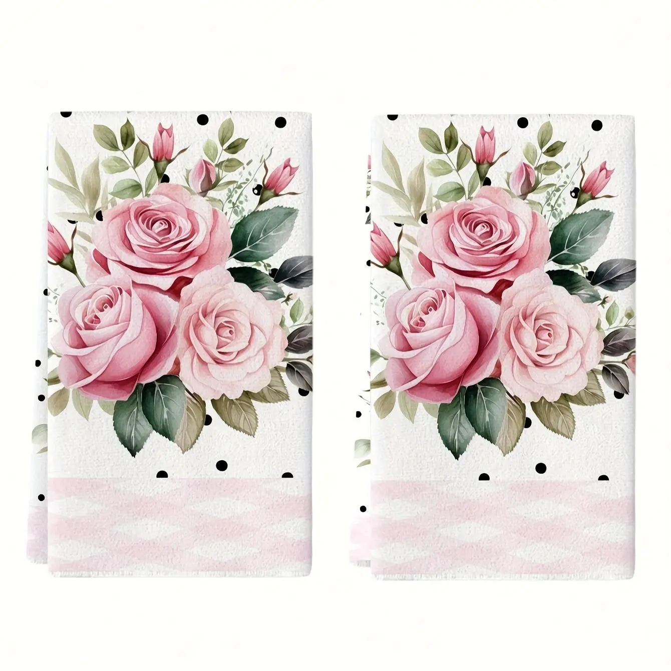 Cleaning Cloth 2pcs Kitchen Towels, Diamond Check Border Pink Rose Pattern Kitchen Towels, Gift for Family And Friends, Super Absorbent Kitchen Dishcloth, Utensil Drying Towel, Cleaning Cloth, Machine Washable, Multifunctional Holiday Decoration