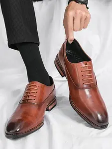 Men's Business Formal Brogue Decor Dress Shoes, Business Casual Oxfords, Fashionable Classic Pointed Toe Shoes for Work Office, Male All-match Commuter Shoes for Daily Wear, Boy, Business Style Shoes, Pu Leather Footwear