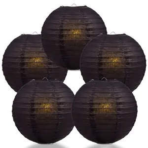 5-Pack 20 Inch Black Parallel Ribbing Round Paper Lantern