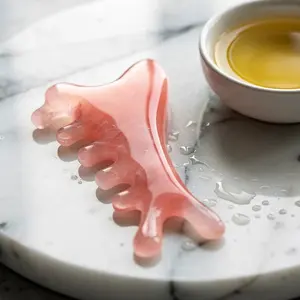 4-in-1 Gua Sha Massage Comb for Face Scalp Neck & Body Sculpting - Rose Quartz Therapy Tool for Anti-Aging & Relaxation