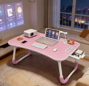Folding Lap Desk with Cup Holder, Adjustable Laptop Tray, Lock-Edge Desk Mat, Portable Bed/Couch Table for Working & Reading, Green White Finish (for Adults)