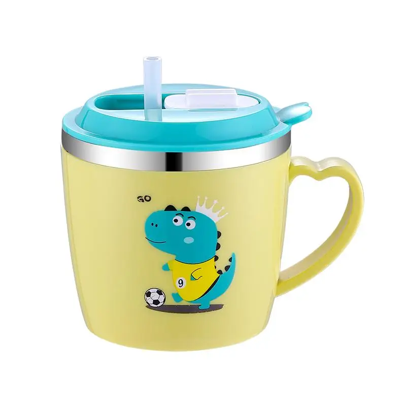 Cute Cartoon Animal Pattern Stainless Steel Mug, 1 Count Valentine's Day Gifts 250ml Drinking Cup with Straw, Household Water Cup for Home School Outd