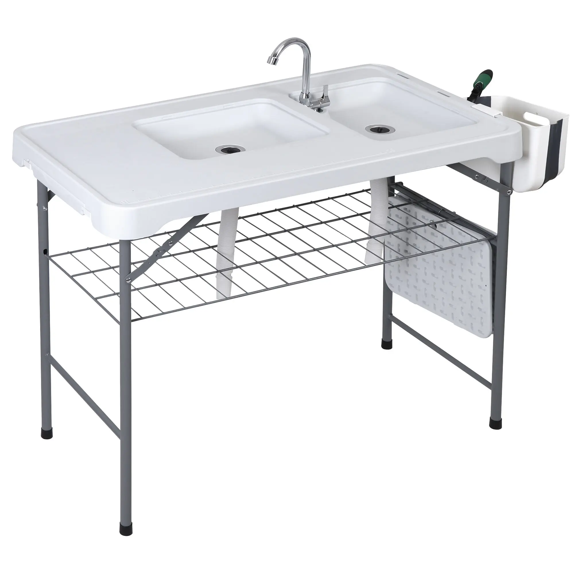 SuperDeal Foldable Outdoor Fish Cleaning Table - Sturdy Heavy-Duty Frame, 42.6'' Double Sinks, Grid Rack, Fish Cleaning Kit - Weatherproof Indoor-Outdoor Picnic Table for Camping, Picnic, Indoor-Outdoor Picnic Tables, Weatherproof Picnic Tables