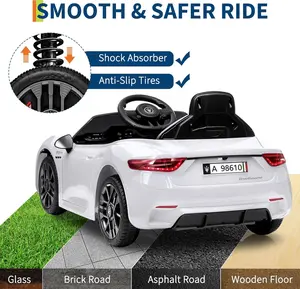 【Christmas Gift】White Licensed Maserati GranCabrio 12V Kids Ride On Car With Remote Control Dual Motors Spring Suspension Safety Features For Ages 3 To 8 White