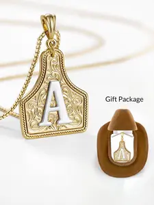Women's Stainless Steel Letter Pendant Necklace, Western Cowboy Engraved Design, Rhinestone Decorative Jewelry Gift for Women Daily Wear, Elegant Rhinestone Necklace, Letters Necklace