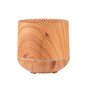 Wood Grain Scented Aromatherapy Diffuser - Portable USB Air Humidifier with Natural Look, 12x12cm Small Size, Adjustable Mist Output, Quiet Mode, USB Port, Compatible with Laptop, Power Bank, Car Charger for Home Office & Car Interior Use