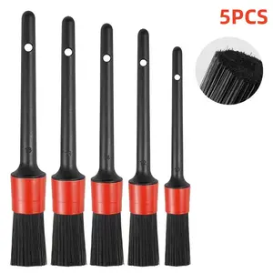 Car Detailing Brush Set -5 Different Sizes Premium Natural Boar Hair Mixed Fiber Plastic Handle Automotive Detail Brushes for Interior, Exterior, Dashboard, Wheel Rims, Air Vent, Seat, car wash