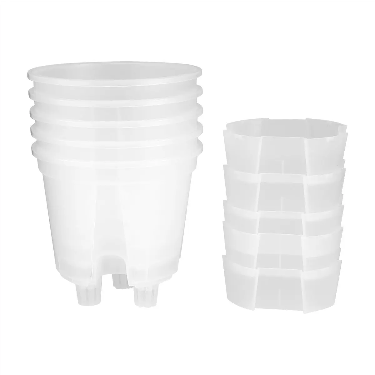 6 Inch Transparent Plastic Garden Pots Self Watering , 5 Pack Nursery Plant with Deep Reservior