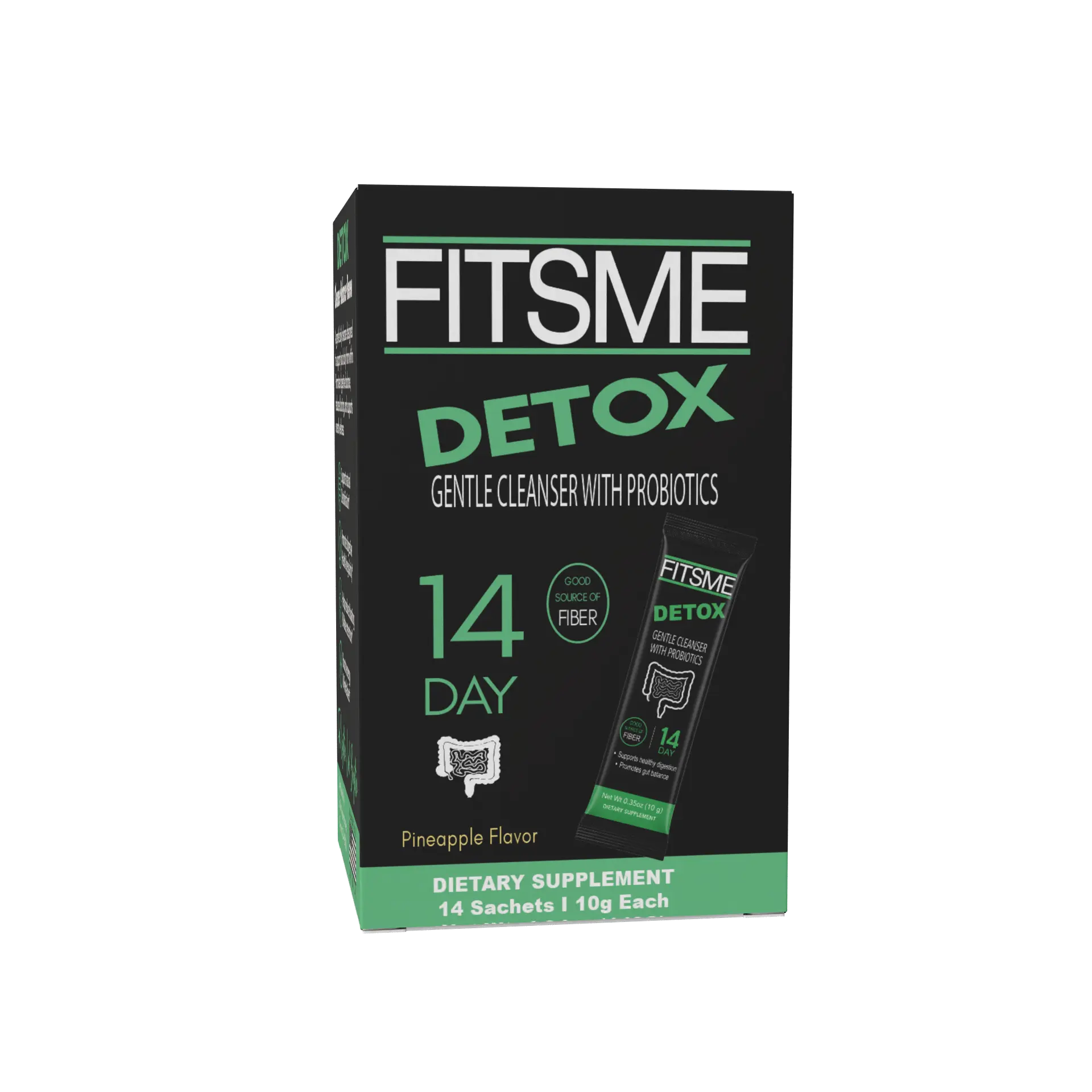 FITSME Gentle Probiotic Cleanser, 14-Day Peppermint Cleansing Saches, Natural Dietary Fiber Supplement
