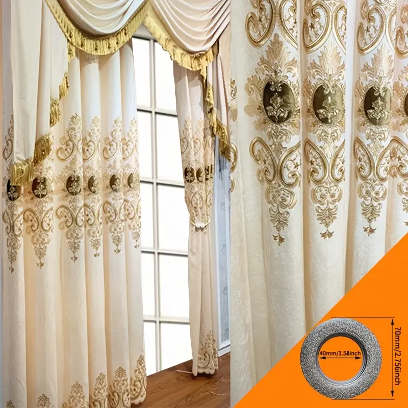 2pcs European Luxury Chenille Curtain Fabric, Home Decoration Curtain, Suitable for Living Room, Balcony, Bedroom Windows, Finished Curtains Without Accessories, Grommet Curtains, Privacy Grommet Curtains, Window Drapes, Home Decorative Curtain