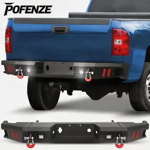 POFENZE-Mestan Rear Bumper for 2011-2014 Chevy Silverado 2500 3500 HD & GMC Sierra 2500 3500 HD, w/Step Plate, FogLights, License Plate Lights andD-rings boujee car accessories
