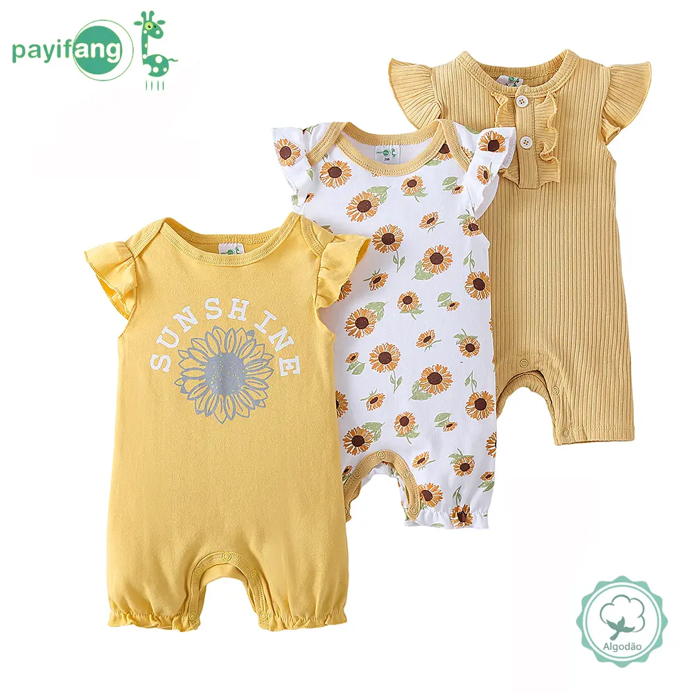3PCS Baby Girl Cotton Footless Rompers – Soft Breathable Infant Bodysuits Newborn Coming Home Essentials