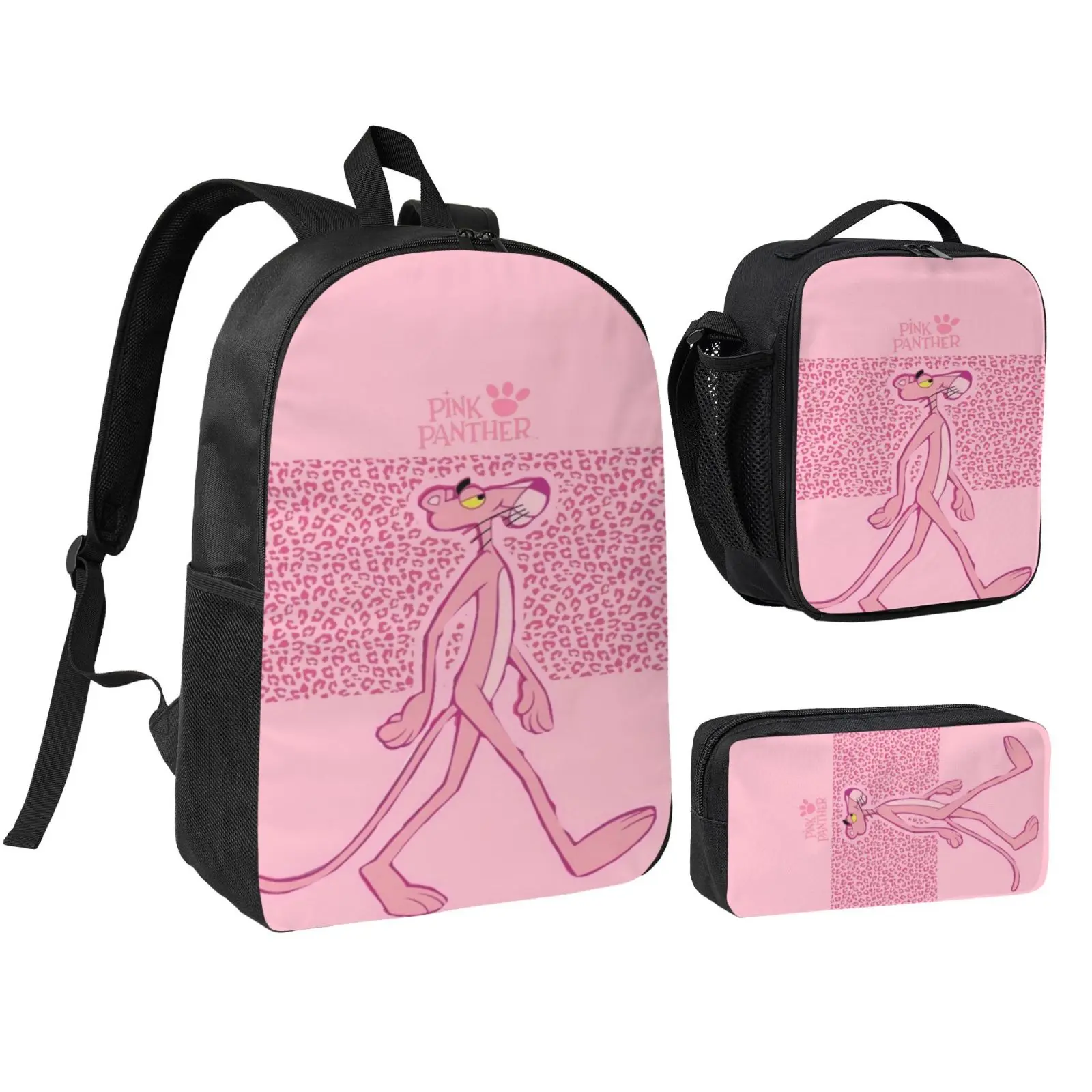 Men's 3-Piece Vibrant Pink Panther Prints Backpack Set for Kids, Teens - Breathable Back Panel, Sturdy Zipper, Large/Medium/Small Daypack for School, Outdoor Use, Travel, No