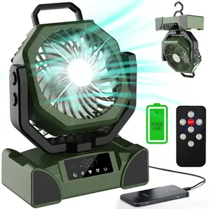 2026 New Upgraded Portable Outdoor Fan with Hook - 20000mAh USB Rechargeable, 5-Speed Adjustable with Touch Control & Remote, 270° Pivot Shaking Head Design, LED Light - Perfect for Tent, Travel, Home, Worksite, Outage & Outdoor Activities