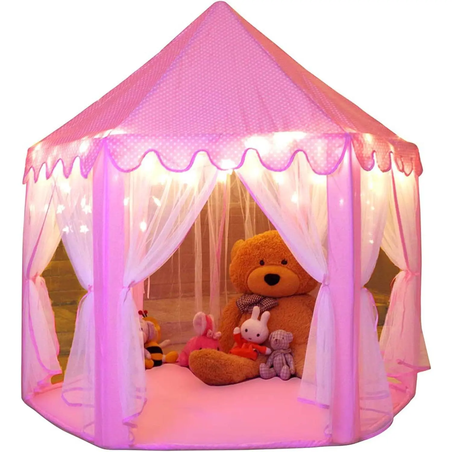 Princess Castle Play Tent for Girls Large Indoor Outdoor Playhouse with Star Lights Kids Toy 55x53 DxH