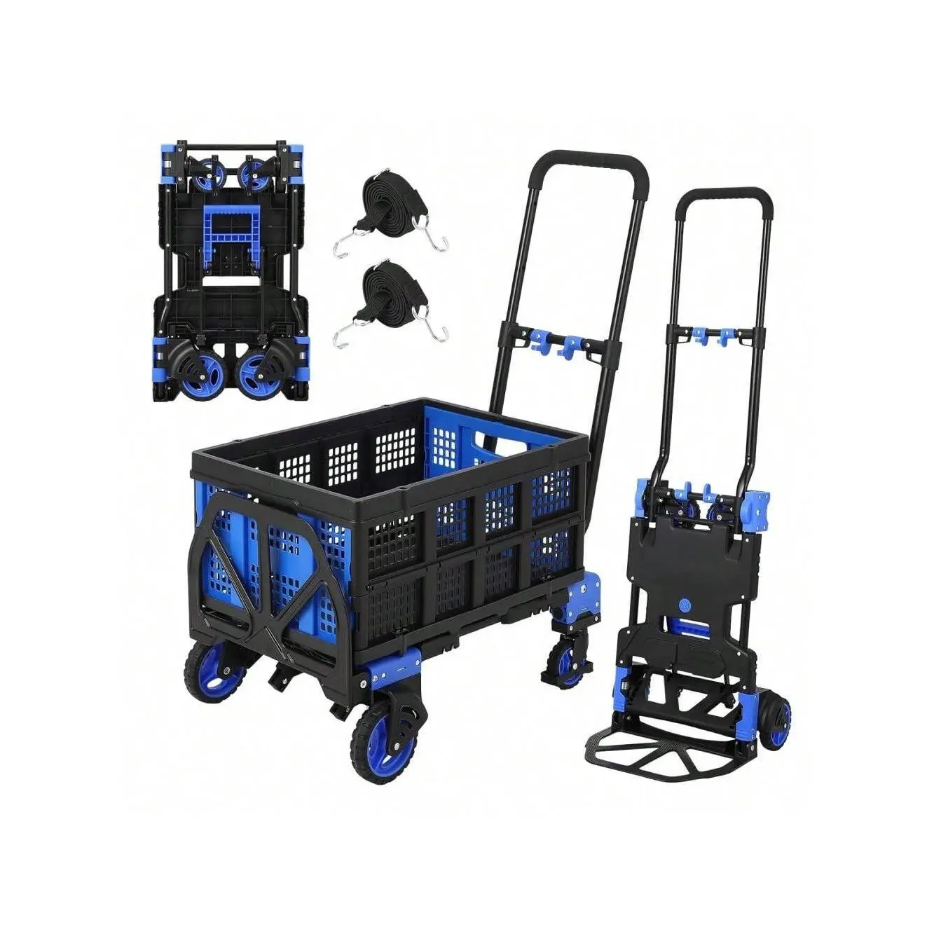 Foldable Hand Truck Dolly With Foldable Basket, 2 In 1 Convertible Collapsible Handtruck Dolly With Retractable Handle, Portable Grocery Shopping Cart For Home Warehouse