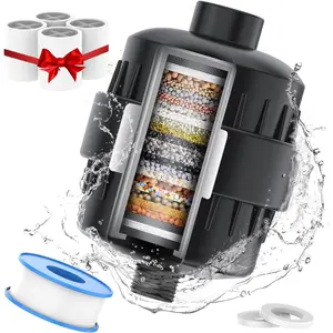 Black Showerhead Filter for Hard Water - 24 Stage Shower Filter Shower Water Filter with 4 Replaceable Filter Cartridges Protects Your  and Hair from Chlorine and Heavy Metals in Water
