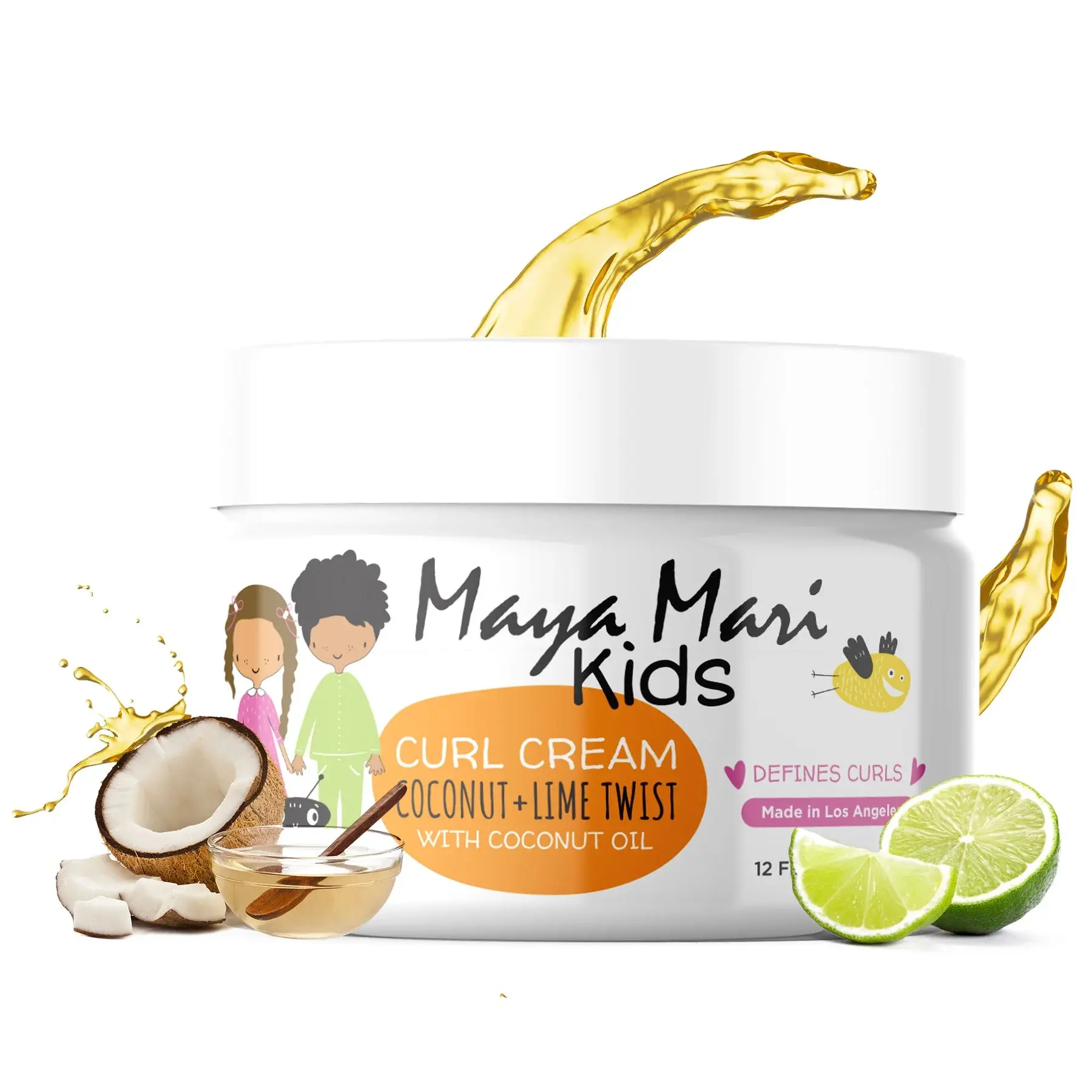 Maya Mari Kids Curl Cream with Coconut Oil - Lightweight, Hydrating Curly Hair Product for Kids' Curly Hair, Anti-Frizz, Detangling Leave-In Haircare Treatment, Paraben-Free, Coconut & Lime Fragrance, 12 oz, Moisturizer, Curly Hair Products sohochic