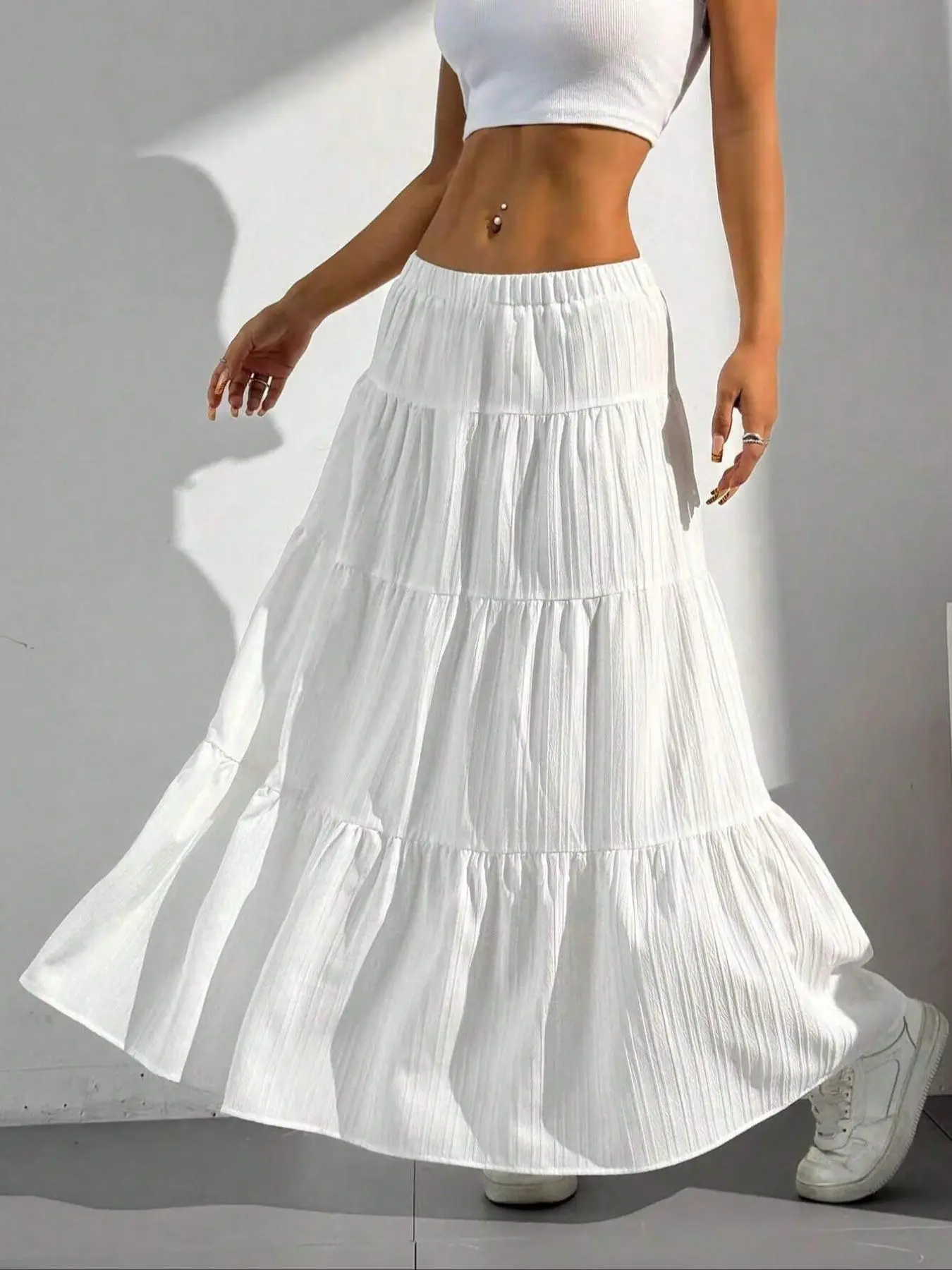Women's Solid Color Flare Leg Skirt, Loose Fitting Skirt, Casual Fashion Long Skirt for Daily Outdoor Wear, Ladies Bottoms for Summer, Flared Skirt Design