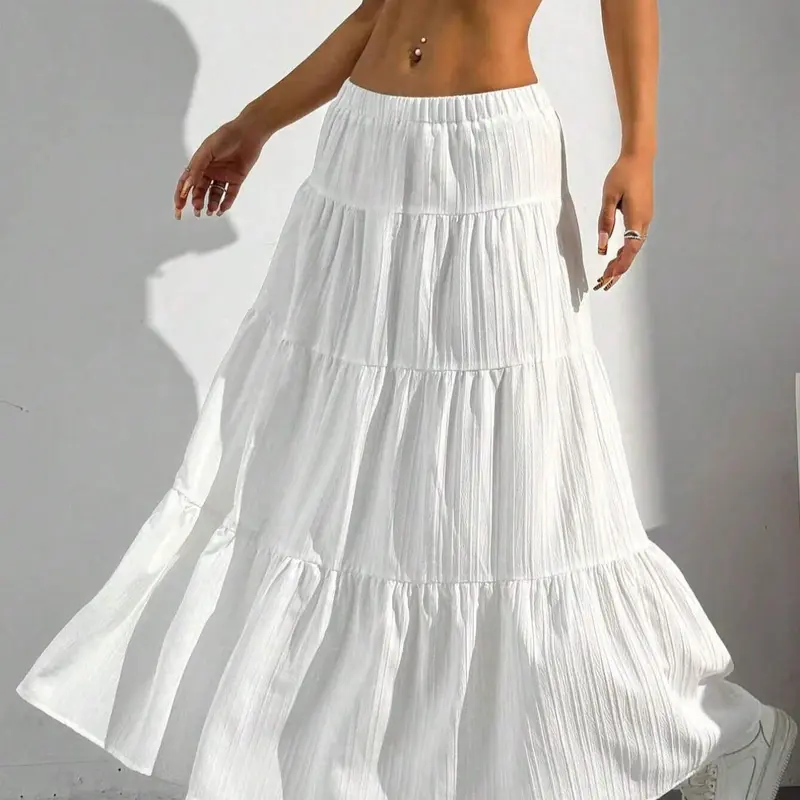 Women's Solid Color Flare Leg Skirt, Loose Fitting Skirt, Casual Fashion Long Skirt for Daily Outdoor Wear, Ladies Bottoms for Summer, Flared Skirt Design