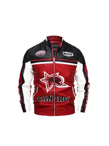 Men's fashion PU leather jacket, with motorcycle racing pattern, breathable stand-up collar, zipped long sleeves, side pockets - ideal choice for spring and autumn, autumn jacket | Pattern PU leather jacket | Flexible fitting jacket