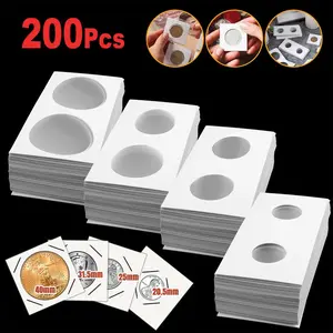200 Pcs Coin Holders 2 X 2 Cardboard Mylar Flips For Dime Penny Quarter 4 Sizes