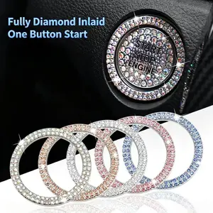 Car One-Button Start Sticker Set, Durable Zinc Alloy Ignition Switch Protector, Crystal Rhinestone Decor, Scratch-Resistant, Easy Peel & Stick