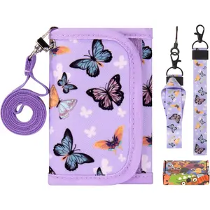 Z-PCB8  Kids Wallets for Girls Ages 5-7 6-8 9-12, Girls Wallets for Kids 6-12 with Lanyard Gift Box,Butterfly-Purple