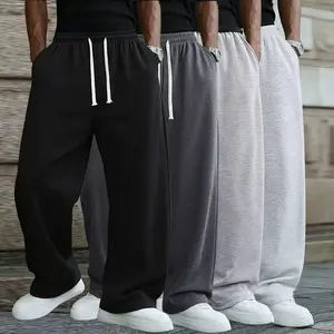 Men's Solid Gray Basic Drawstring Waist Sweatpants Micro-Elastic Comfortable Straight Casual Trousers Regular Version Spring Autumn Outdoor Sportswear Double Pockets All Seasons