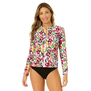 Women's Sun Blossom Long Sleeve Zip Front Rash Guard Top