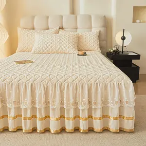 3-Piece Bed Skirt Set, Soft Microfiber Bedskirt with Pillowcases, Dustproof Wrinkle Resistant Durable Bedding, Bedroom Home Textiles