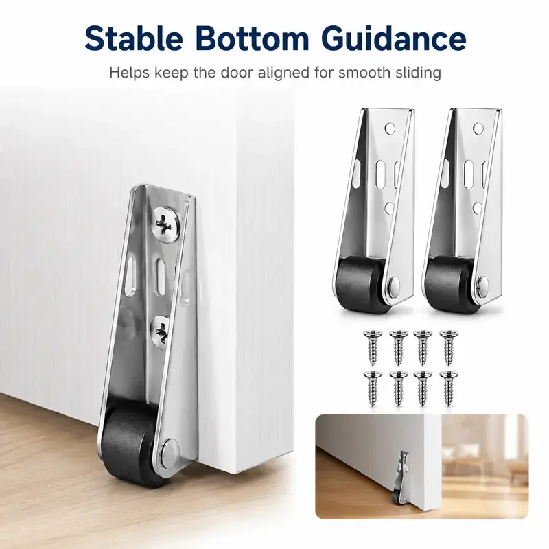 4-Piece Vertical Track Roller Wheel, Heavy Duty Sliding Door Bottom Guide, Soft Rubber Caster for Barn Door, Cabinet, Gate and Drawer, 110LBS Load Capacity,