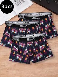 Men's Casual Slim-Fitting Boyshorts, Breathable Comfortable Underwear, Letter Print Waistband, 3 Pack, All Seasons Wear