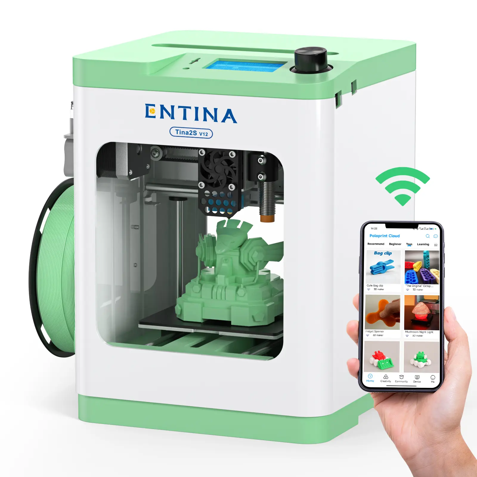 Entina TINA2S 3D Printers with WiFi Cloud Printing, Fully Assembled with Auto Leveling, Huge Library, DIY Mini 3D Printer for Beginners and Kids, High Precision 3D Printer for Home, Office & School , Birthday Gift