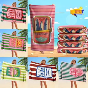 1pc Sardine Can Pattern Beach Towel, Soft Lightweight Absorbent Microfiber, Ideal for Travel Swimming Surfing Yoga Camping, Birthday Gift