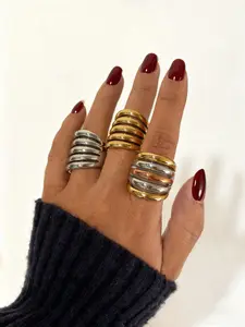 Elegant Hollow Out Multi-Layer Wide Ring, Statement Multi Ring, Metal Texture Waterproof Jewelry, Women's Stainless Steel Simple Accessory