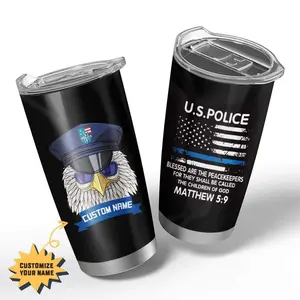 Funny Police Eagle Custom Name Tumbler, Thin Blue Line USA Cop Gift, Patriotic Drinkware